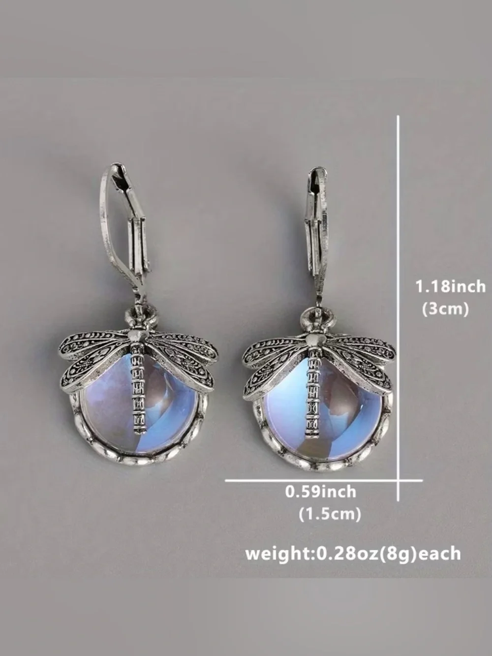 New! Trendy Silver Dragonfly Dangle Earrings with Blue Iridescent Crystal.